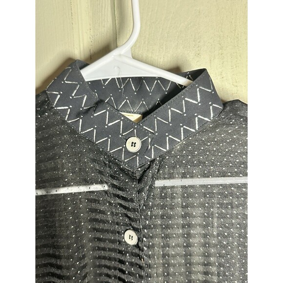 Gideon Oberson Button Down Black With Silver Metallic Sheer Blouse Sz S - Picture 3 of 8